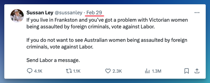 Sussan Ley tweet post about assault
